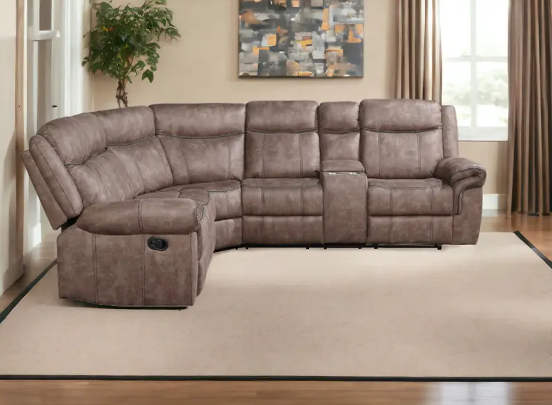 Chocolate Velvet Reclining L Shaped Six Piece Corner Sectional With Console By Homeroots