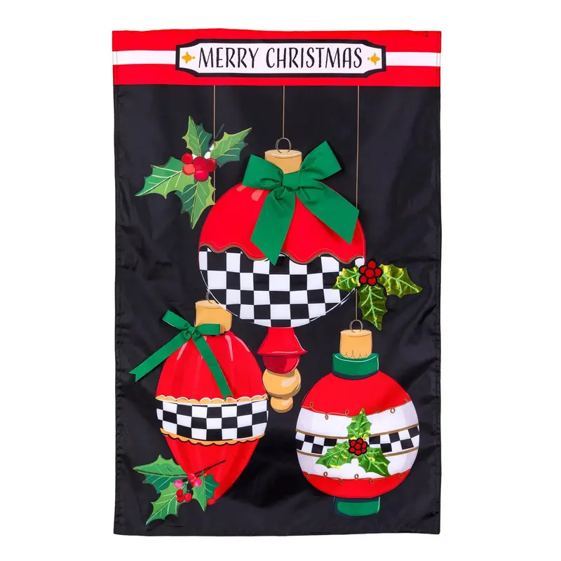 Christmas Checkered Ornaments Applique Flag House