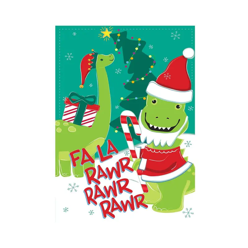Christmas Dinosaur Cheer Applique House Flag
