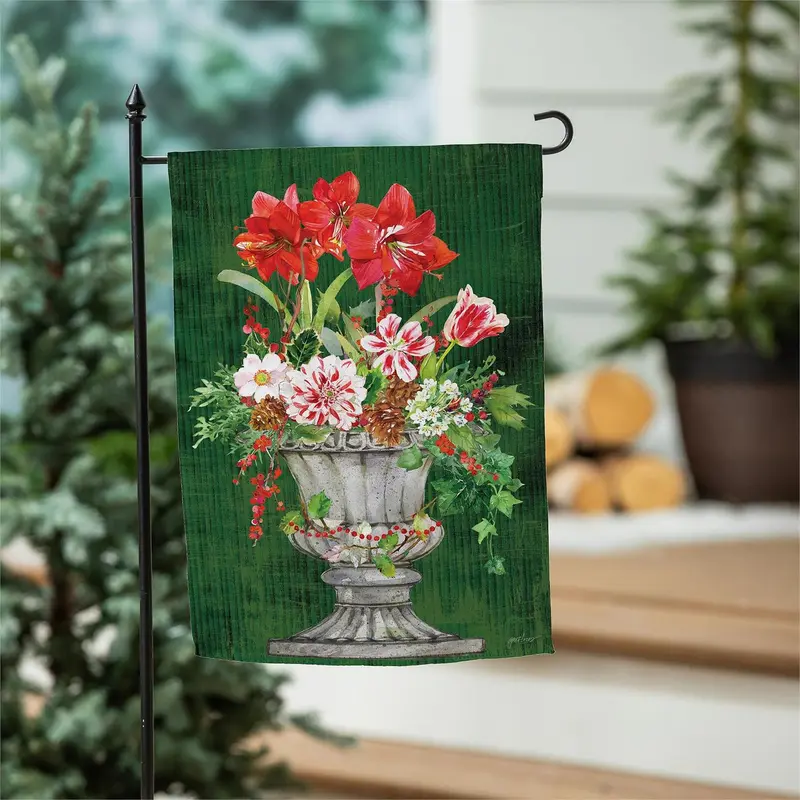 Christmas Flower Pot Suede Garden Flag