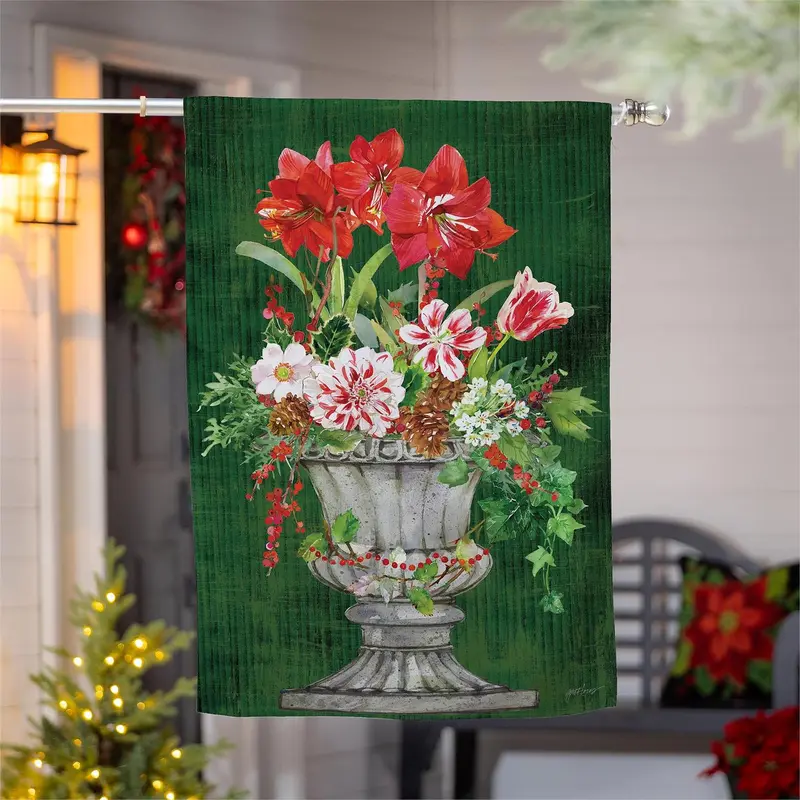 Christmas Flower Pot Suede House Flag