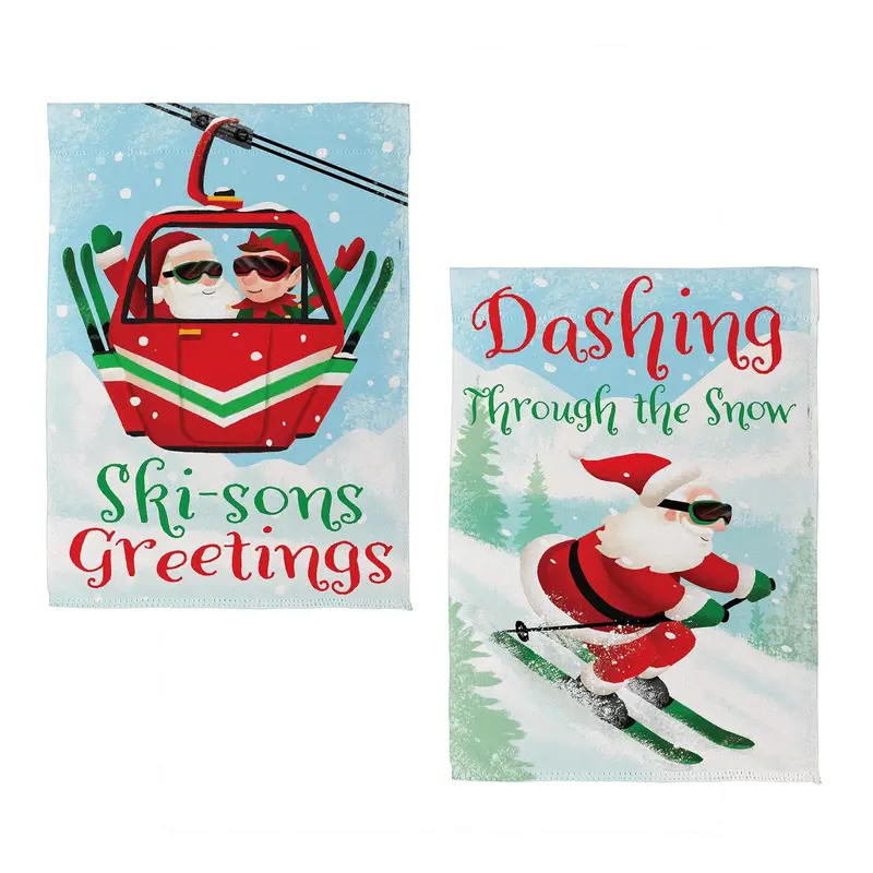 Christmas Skiing Suede House Flag Double Sided