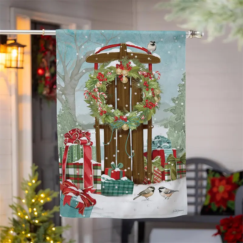 Christmas Sled Suede House Flag
