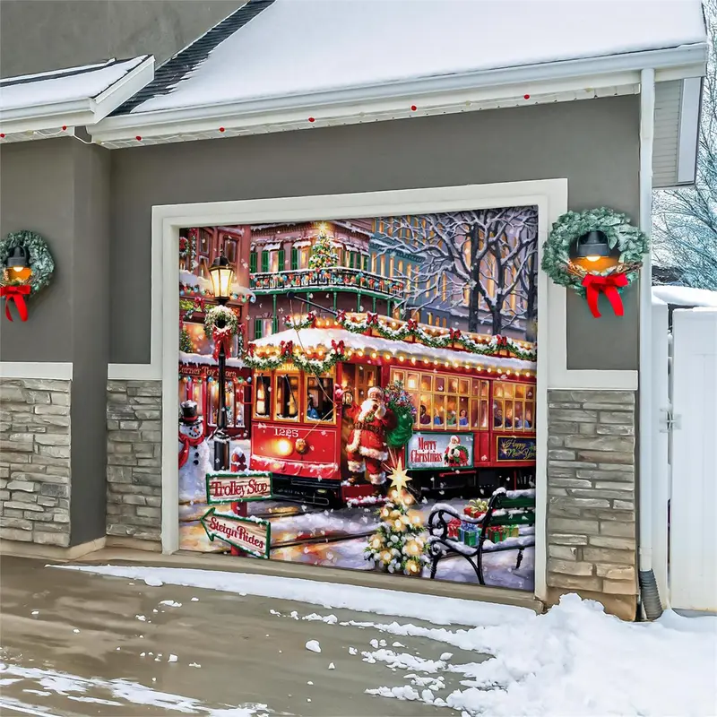 Christmas Trolley Ride Single Garage Door Cover
