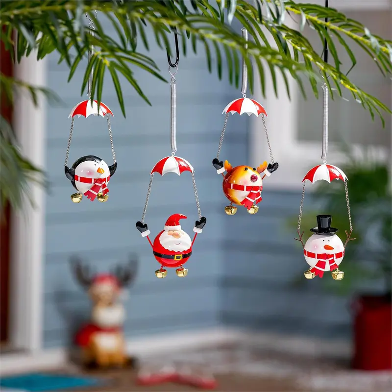 Christmas Vacation Garden Accent, Metal Hanging Decor, Jolly Friend, Asst of 4