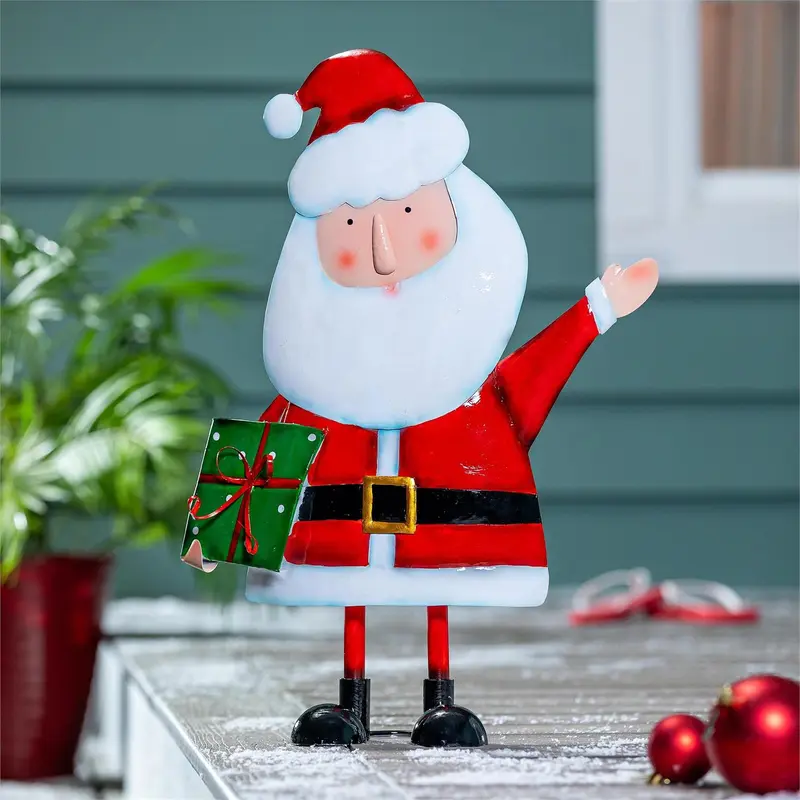 Christmas Vacation Garden Statue, Metal Statue, Bearded Waving Santa, 25"H