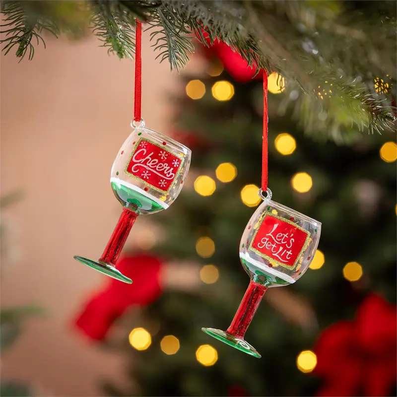 Christmas Vacation Ornament Wine Glass, Asst, 4"H