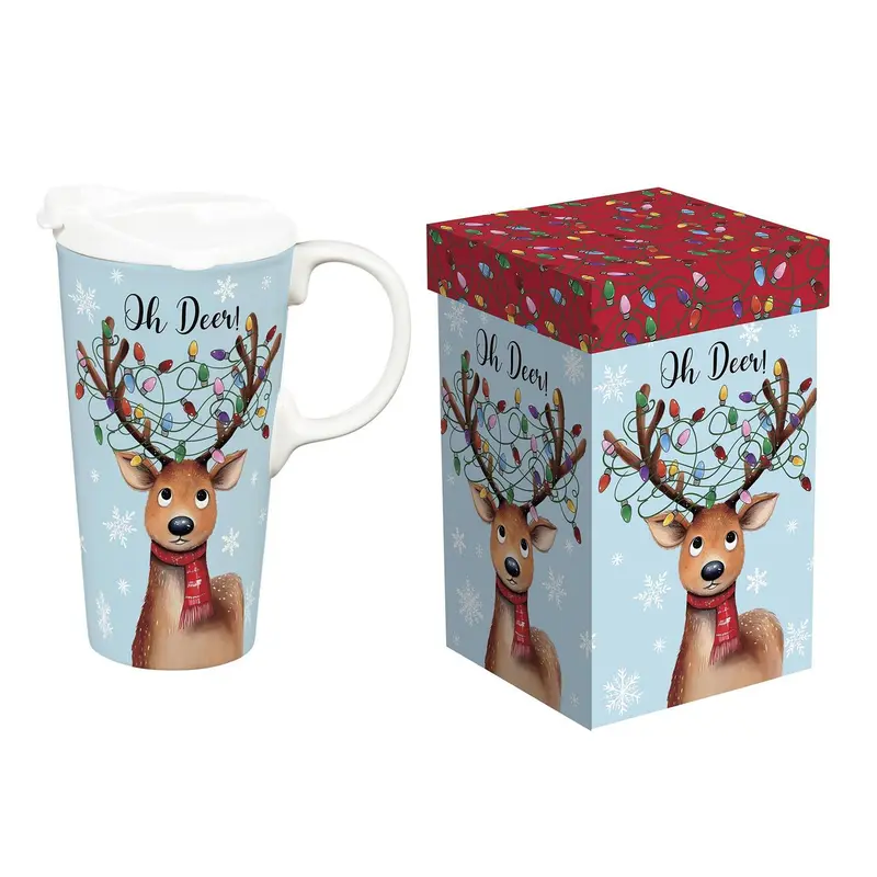 Christmas Vacation Travel Cup Ceramic Perfect Cup, Reindeer, 17oz, Gift Box
