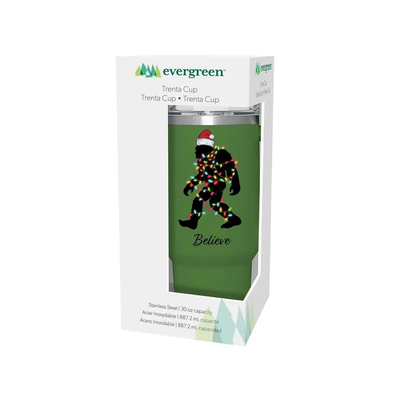 Christmas Vacation Tumbler Stainless-Steel Trenta Cup w/ Straw, Bigfoot, 30oz, Gift Box