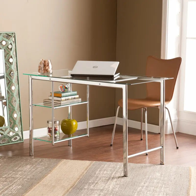 Chrome and Glass Writing Desk By Homeroots