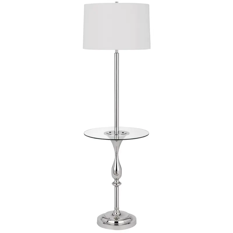 Chrome Tray Table Floor Lamp With White Transparent Glass Square Shade By Homeroots