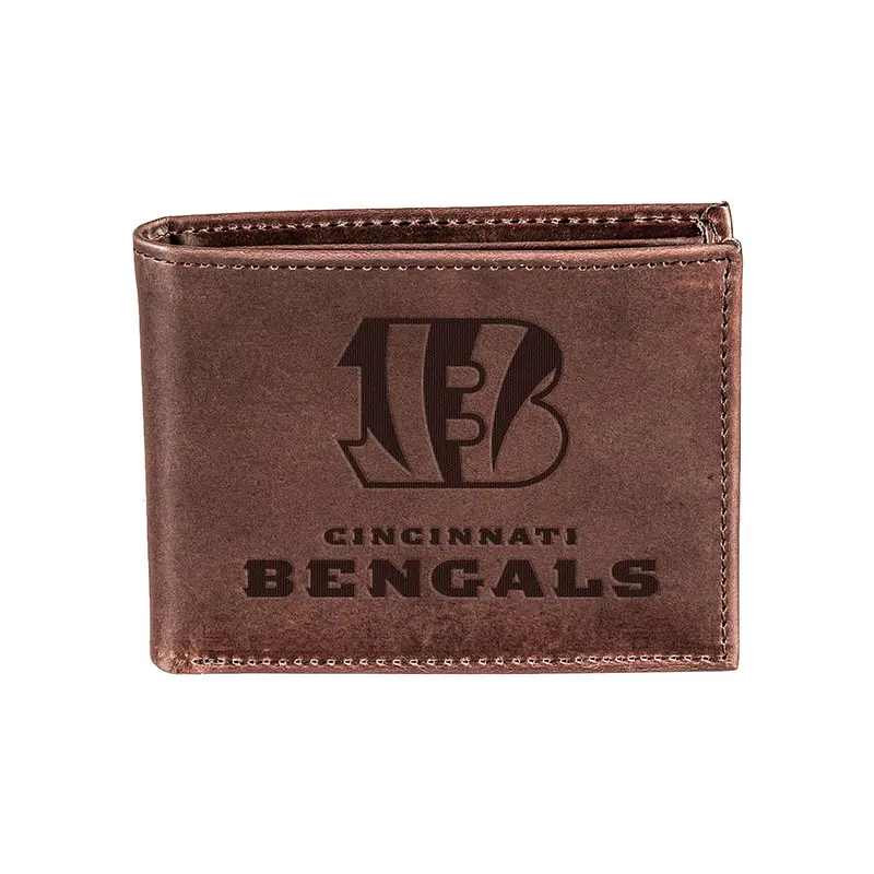 Cincinnati Bengals, Bi-Fold Wallet, Brown, CH, 100% Genuine Leather