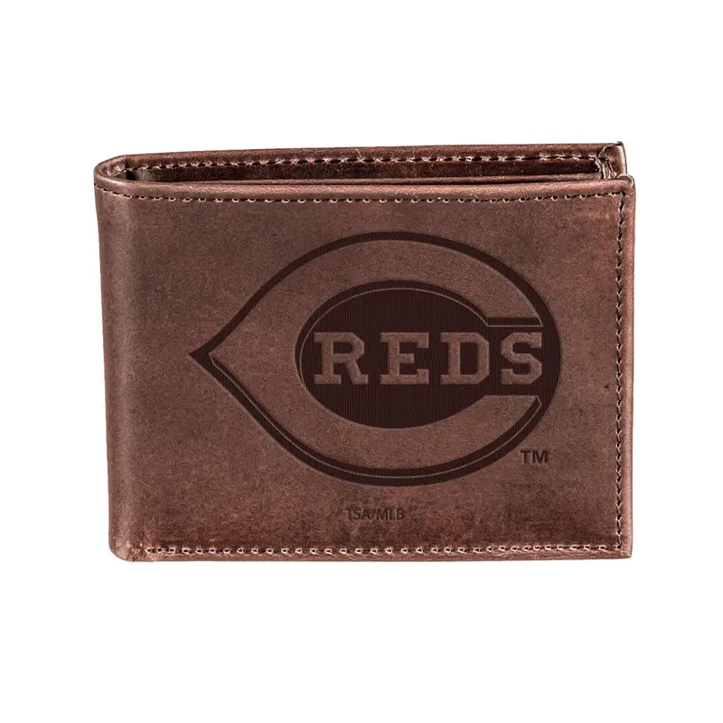 Cincinnati Reds Bi-Fold Wallet Brown 100% Genuine Leather