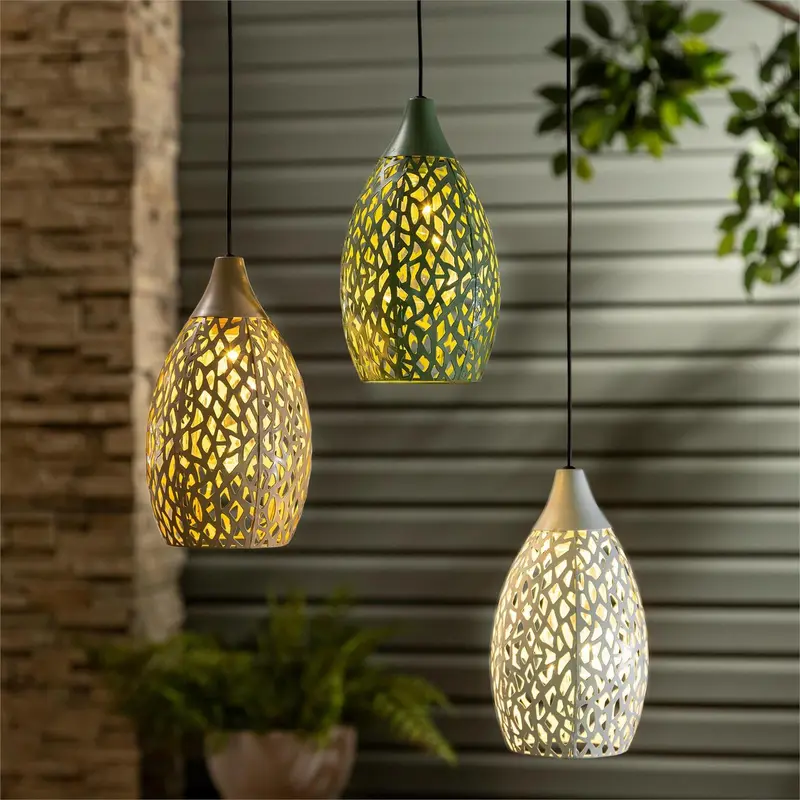 Circle Cut Out Pendant Hanging Solar Lantern, 9"H