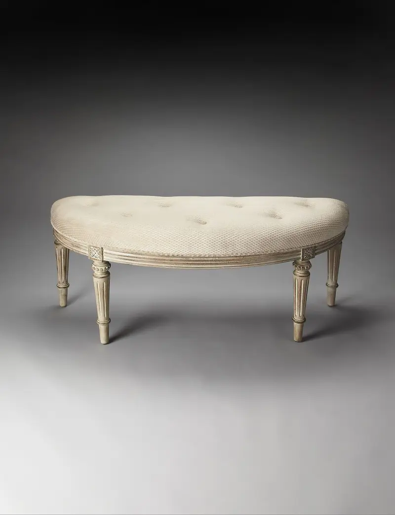 Classic Ivory and Golden White Wash Crescent Shaped Bench By Homeroots