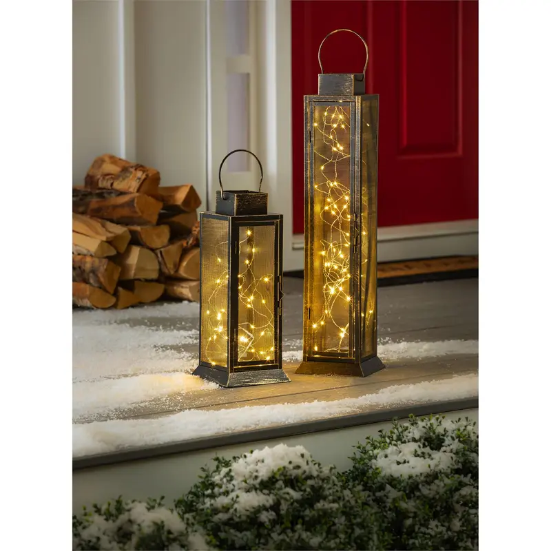 Classic Metal Lantern 26"H w/ 80 lights, Battery Operated