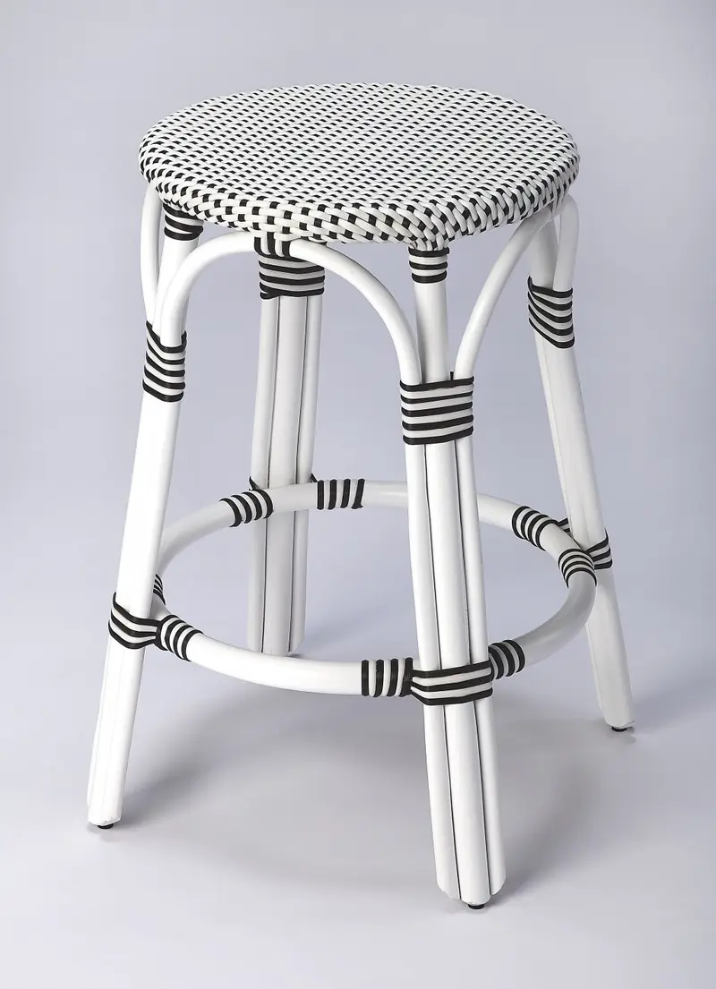 Classic White And Black Rattan Counter Stool By Homeroots