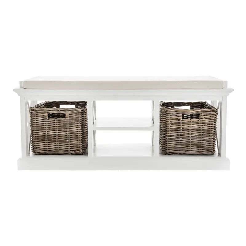 Classic White Bench and Basket Set By Homeroots