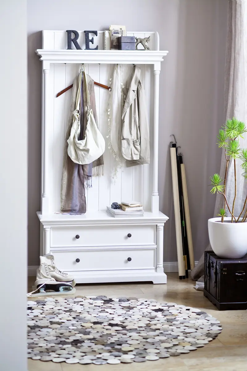 Classic White Hall Tree Coat Rack with Drawers By Homeroots