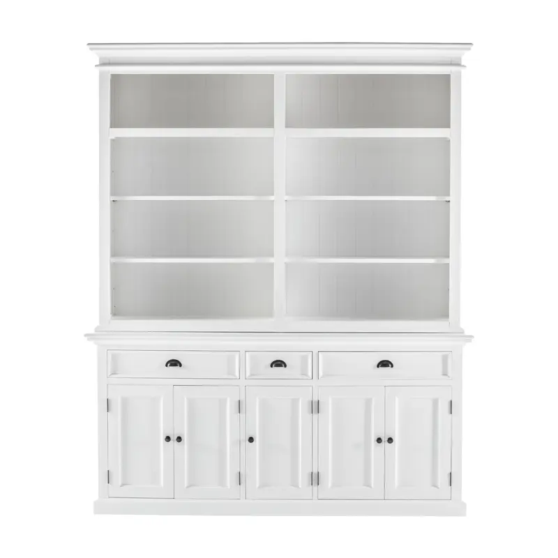 Classic White Hutch Bookcase with 5 Doors and 3 Drawers By Homeroots