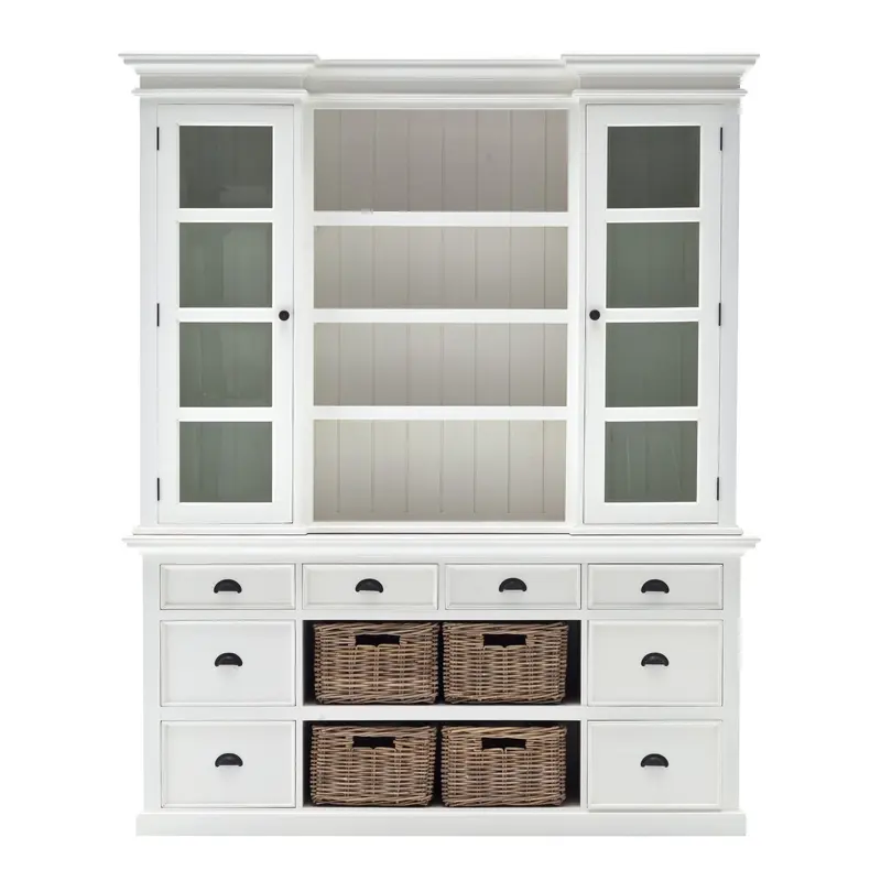 Classic White Library Hutch with Basket Set By Homeroots