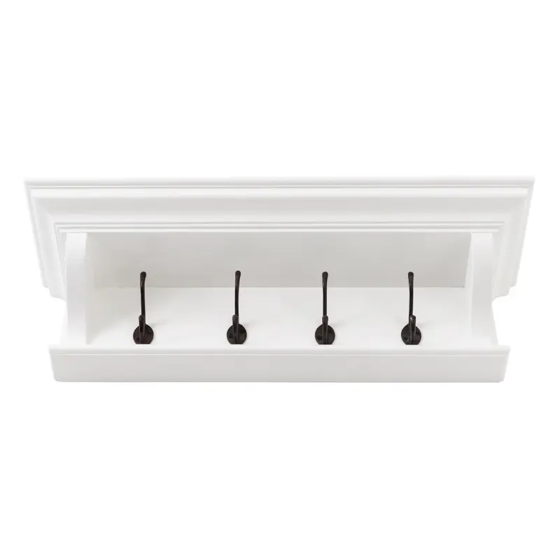 Classic White Wood Wide Four Hook Hanging Coat Rack By Homeroots