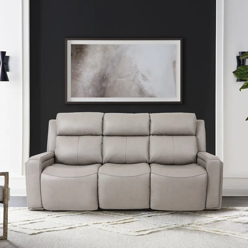 Claude Dual Power Headrest and Lumbar Support Reclining Sofa in Light Grey Genuine Leather By Armen Living