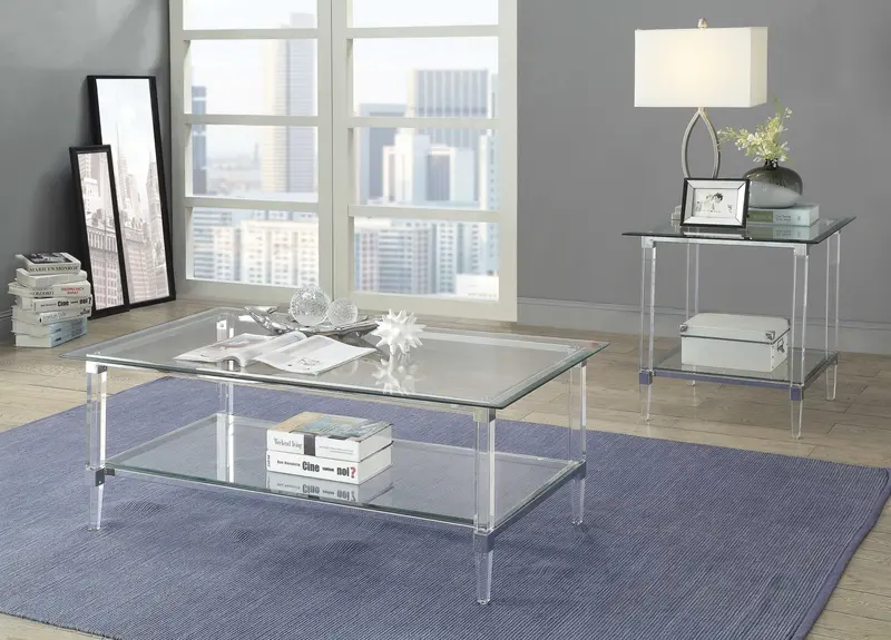 Clear Acrylic Chrome And Clear Glass Coffee Table By Homeroots - 318988