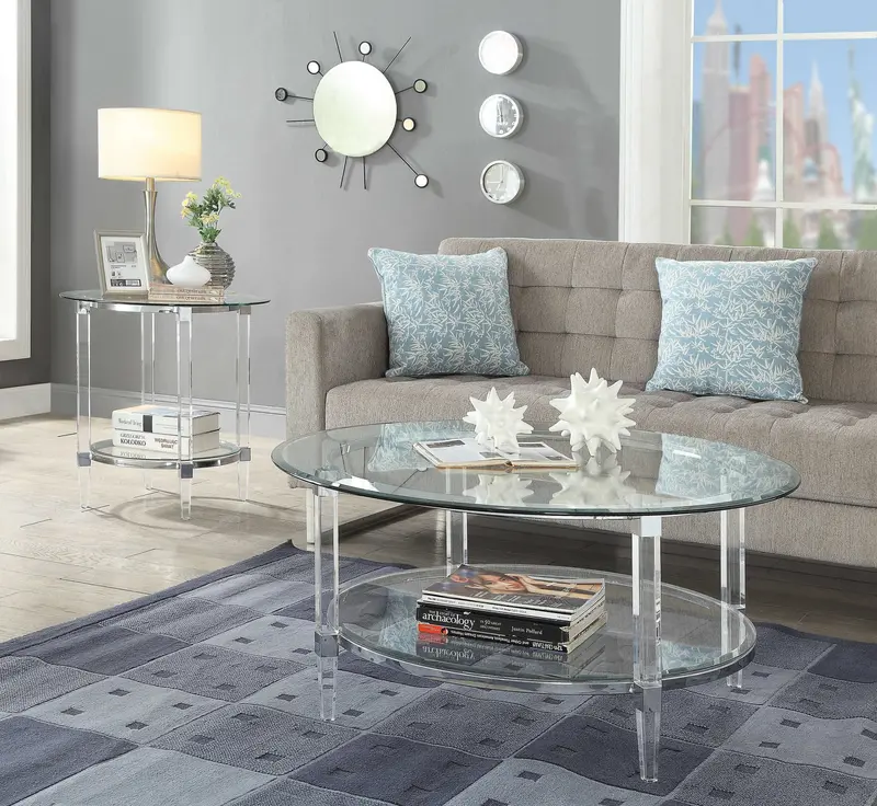 Clear Acrylic Chrome And Clear Glass Coffee Table By Homeroots - 318990