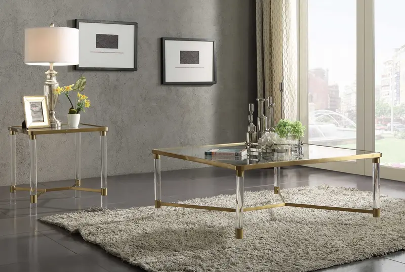 Clear Acrylic Gold Stainless Steel And Clear Glass Coffee Table By Homeroots