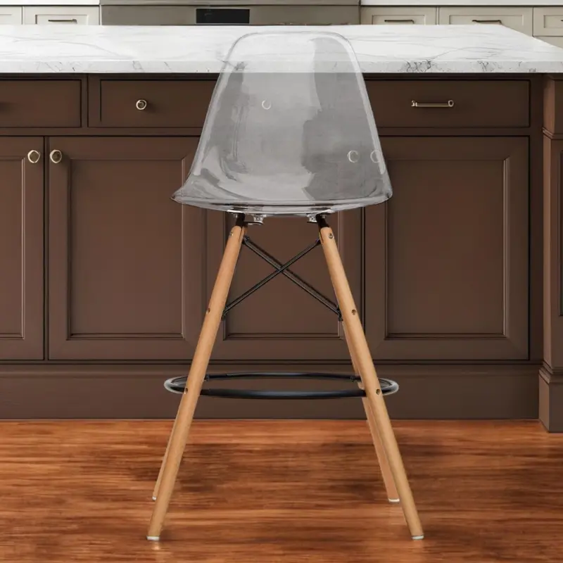Clear And Brown Acrylic And Solid Wood Counter Height Bar Chair By Homeroots