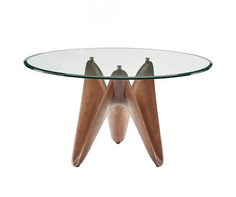 Clear And Brown Rounded Glass And Solid Manufactured Wood Pedestal Base Dining Table By Homeroots
