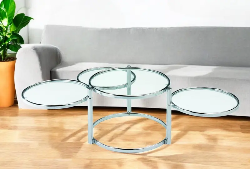 Clear And Silver Glass And Steel Round Nested Coffee Tables With Three Shelves By Homeroots