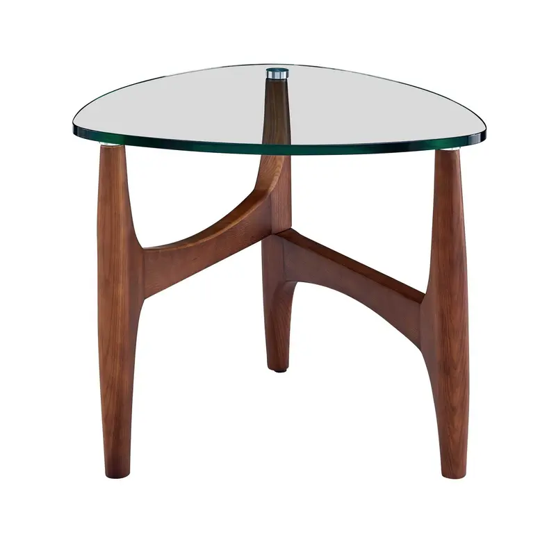 Clear Tempered Glass Side Table with Walnut Base By Homeroots