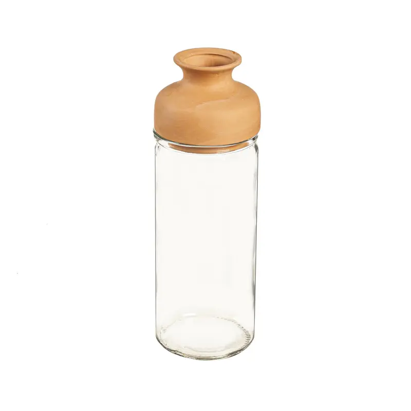 Clear Vase with Terracotta Top