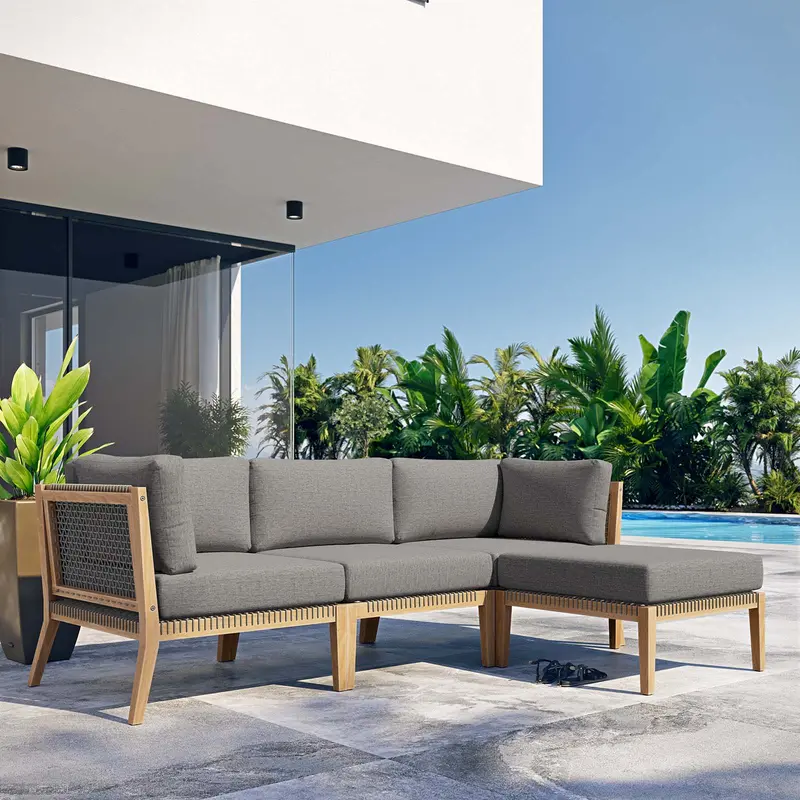 Clearwater Outdoor Patio Teak Wood 4-Piece Sectional Sofa By Modway - EEI-6121