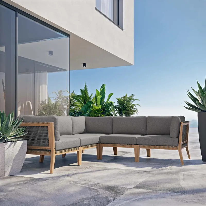 Clearwater Outdoor Patio Teak Wood 5-Piece Sectional Sofa By Modway - EEI-6123