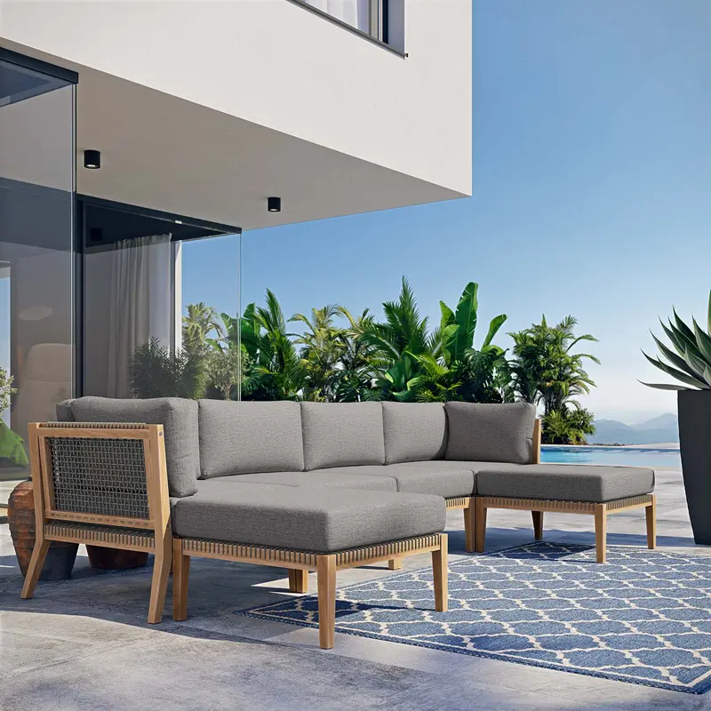 Clearwater Outdoor Patio Teak Wood 6-Piece Sectional Sofa By Modway - EEI-6122