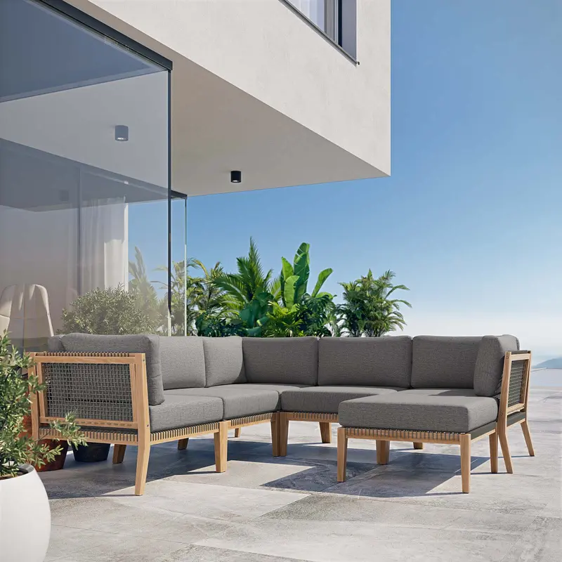 Clearwater Outdoor Patio Teak Wood 6-Piece Sectional Sofa By Modway - EEI-6124