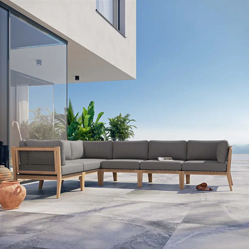 Clearwater Outdoor Patio Teak Wood 6-Piece Sectional Sofa By Modway - EEI-6125
