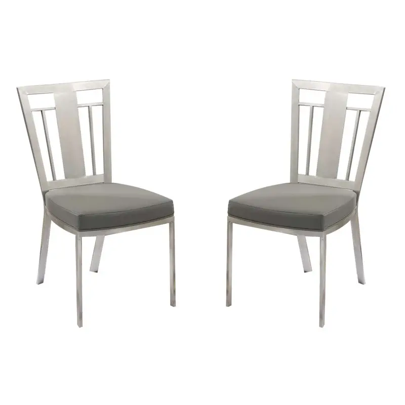 Cleo Contemporary Dining Chair In Gray and Stainless Steel - Set of 2 By Armen Living