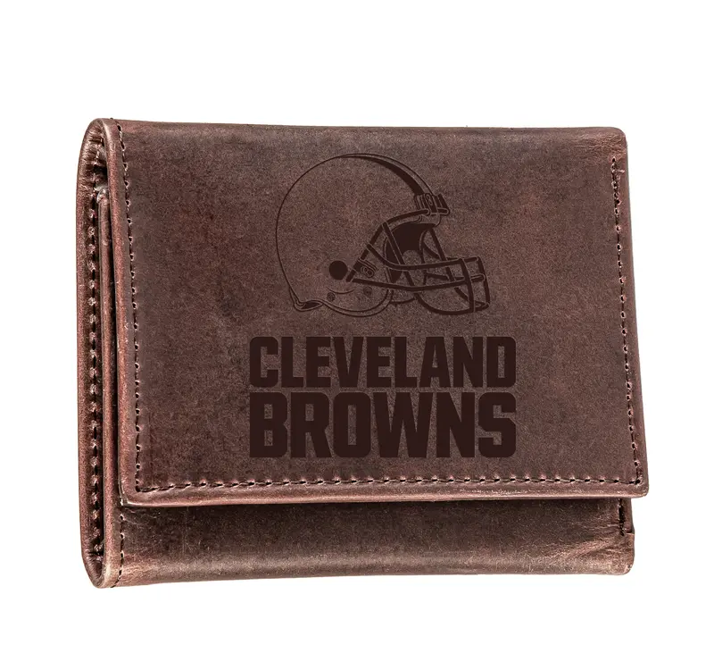 Cleveland Browns, Tri-Fold Wallet, Brown, CH, 100% Genuine Leather