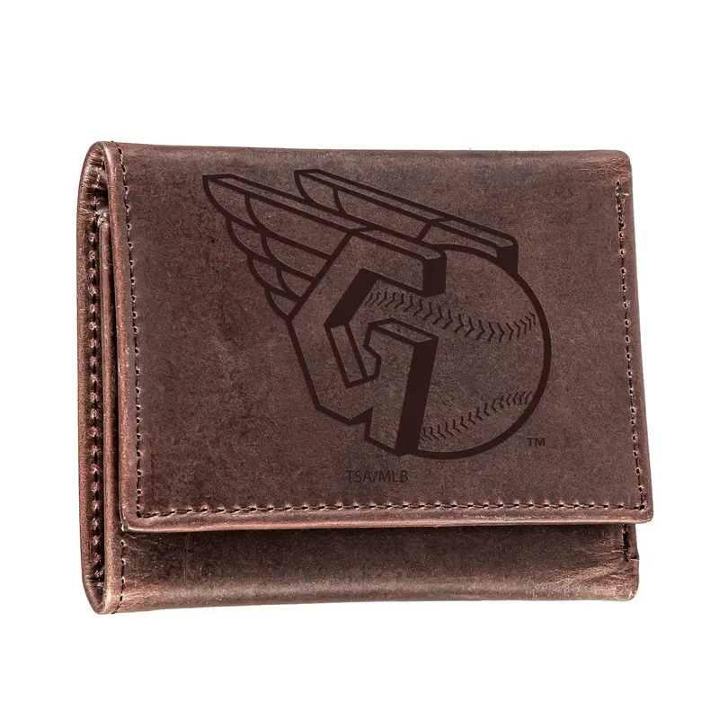 Cleveland Guardians Tri-Fold Wallet Brown 100% Genuine Leather