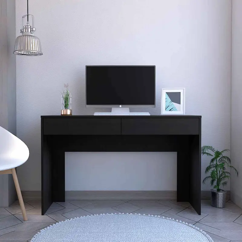 Clio Black Computer Desk with Two Drawers By Homeroots