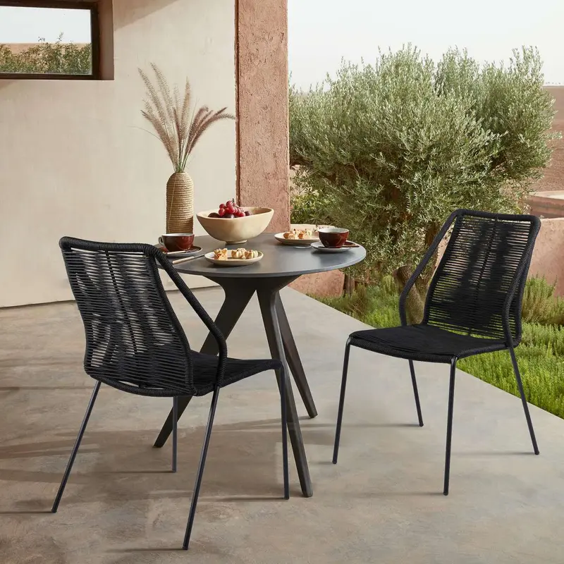 Clip Indoor Outdoor Stackable Steel Dining Chair with Black Rope - Set of 2 By Armen Living
