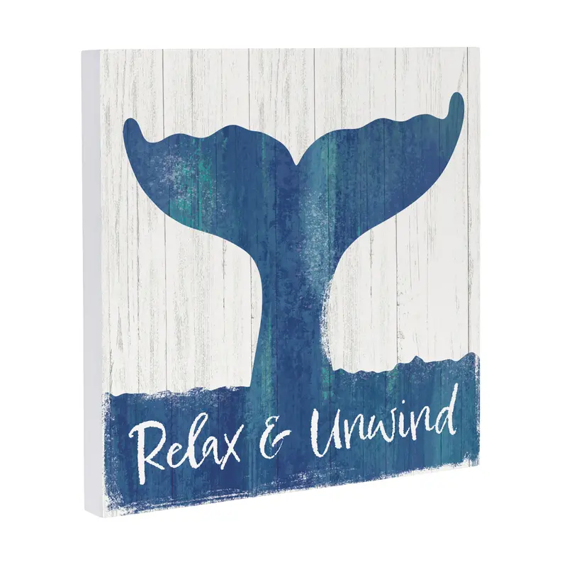Coastal Wooden Wall Art Relax Whale 12x12"