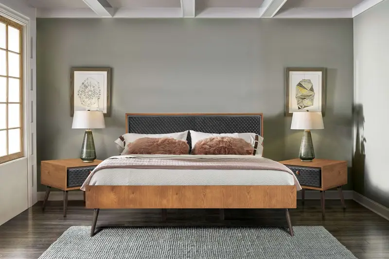 Coco Rustic 3 Piece Upholstered Platform Bedroom set in King with 2 Nightstands By Armen Living
