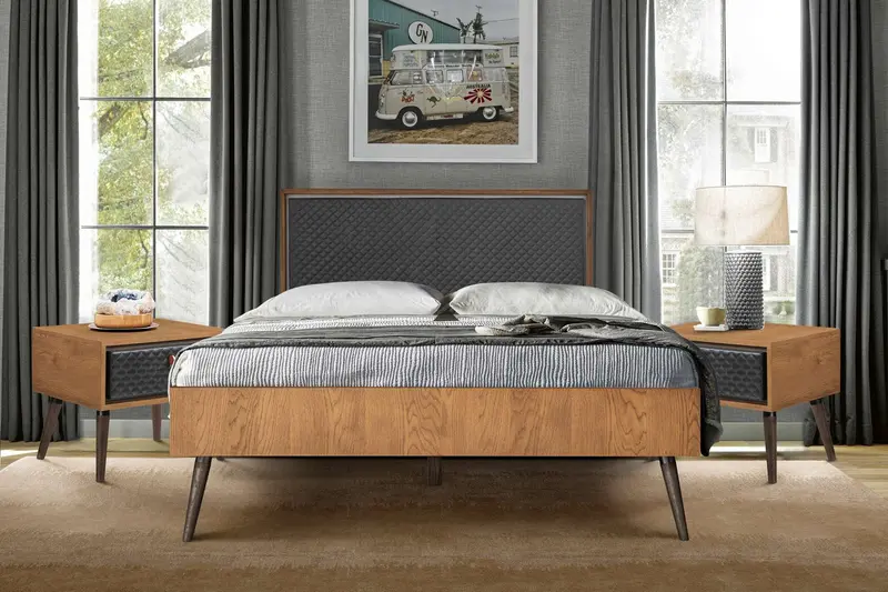 Coco Rustic 3 Piece Upholstered Platform Bedroom set in Queen with 2 Nightstands  By Armen Living