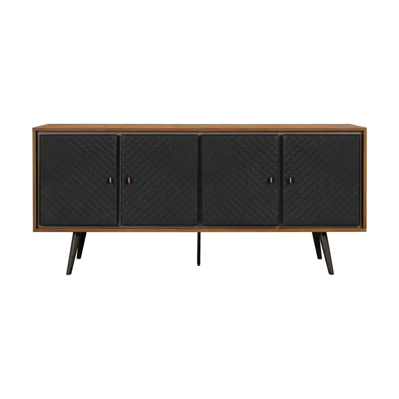 Coco Rustic Oak Wood and Faux Leather Sideboard Cabinets By Armen Living