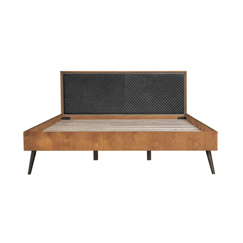 Coco Rustic Oak Wood Upholstered Faux Leather King Platform Bed By Armen Living